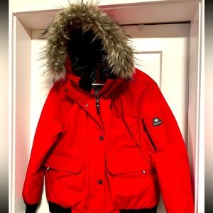 Red with black trim Ladies Canadiana ski jacket, size XL